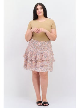 1 State Women Plus Size Floral Print Mini Skirts, Pink  - Image 4