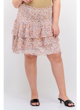 1 State Women Plus Size Floral Print Mini Skirts, Pink  - Image 1