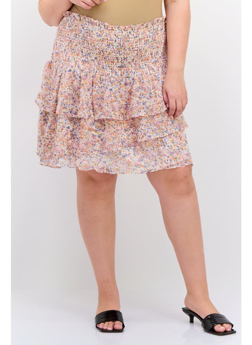1 State Women Plus Size Floral Print Mini Skirts, Pink  - Image 1