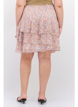 1 State Women Plus Size Floral Print Mini Skirts, Pink  - Image 3