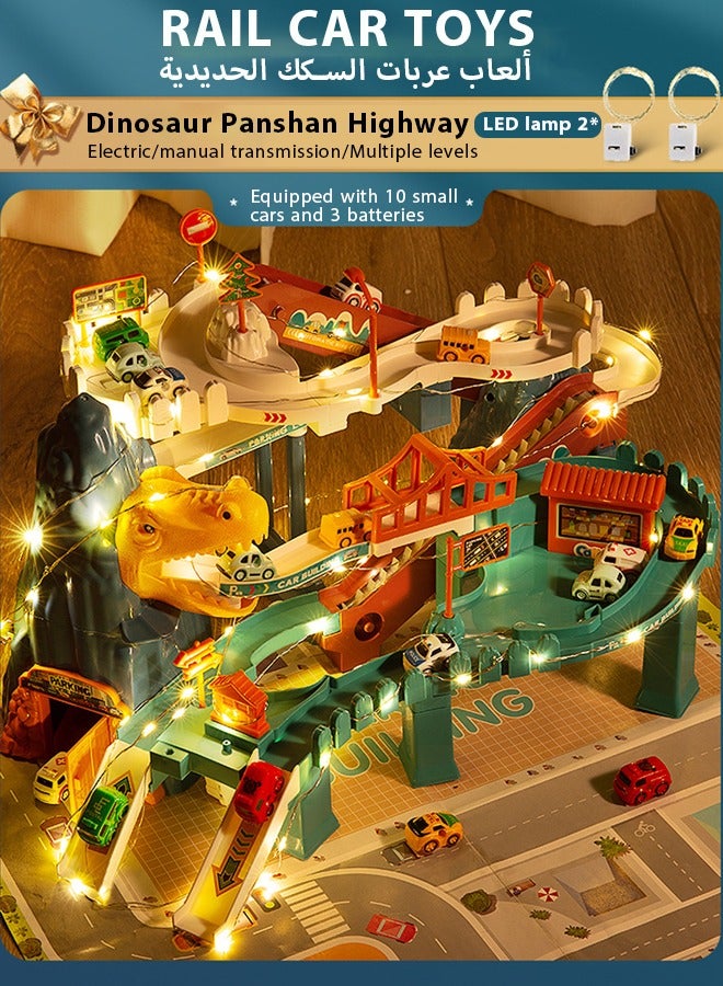 Rail Car Amusement Park Toys，Dinosaur Race Track Playset for Boys Kids 3-5，Multiple levels can be combined freely with electric and manual dinosaur road rail toy set,Children's Car Adventure Parking Lot Electric Roller Coaster Dinosaur Panshan Road Rail Car Toy,The best choice for assembling toys as children's gifts  - Image 2