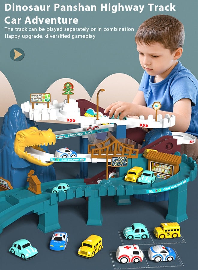 Rail Car Amusement Park Toys，Dinosaur Race Track Playset for Boys Kids 3-5，Multiple levels can be combined freely with electric and manual dinosaur road rail toy set,Children's Car Adventure Parking Lot Electric Roller Coaster Dinosaur Panshan Road Rail Car Toy,The best choice for assembling toys as children's gifts  - Image 4