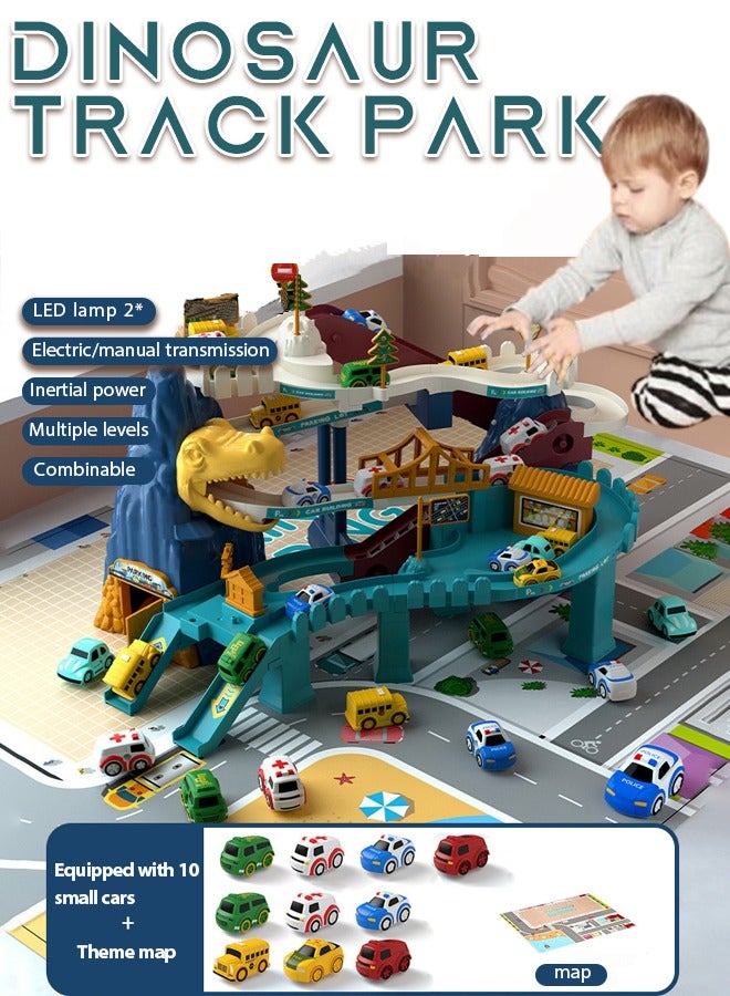 Rail Car Amusement Park Toys，Dinosaur Race Track Playset for Boys Kids 3-5，Multiple levels can be combined freely with electric and manual dinosaur road rail toy set,Children's Car Adventure Parking Lot Electric Roller Coaster Dinosaur Panshan Road Rail Car Toy,The best choice for assembling toys as children's gifts  - Image 1