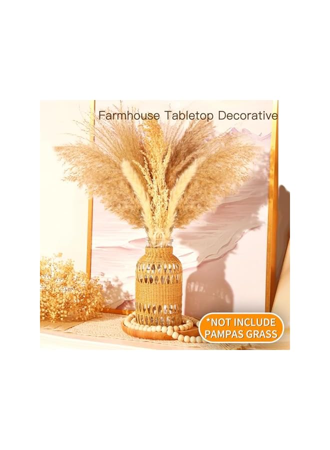 The Bros مزهرية راتان بوهو، غلاف زجاجي مزخرف من الخوص المنسوج يدويًا لمظهر بوهو الفني، مزهرية ريفية لموسم الخريف لتزيين الزهور، مركز طاولة منزلي، زخرفة مزرعة - Image 3