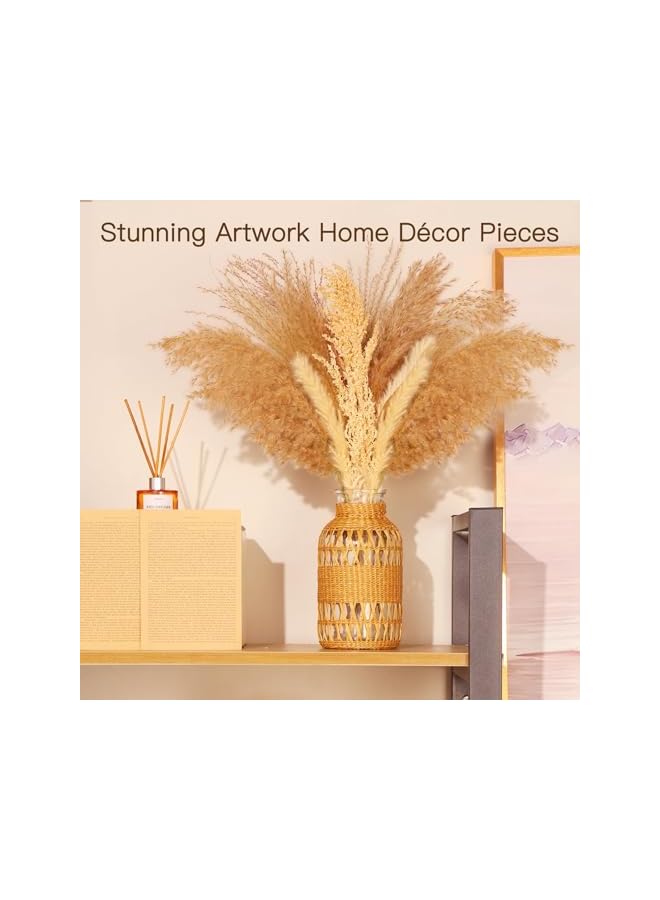 The Bros مزهرية راتان بوهو، غلاف زجاجي مزخرف من الخوص المنسوج يدويًا لمظهر بوهو الفني، مزهرية ريفية لموسم الخريف لتزيين الزهور، مركز طاولة منزلي، زخرفة مزرعة - Image 4