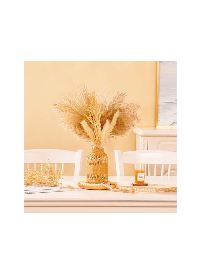 The Bros مزهرية راتان بوهو، غلاف زجاجي مزخرف من الخوص المنسوج يدويًا لمظهر بوهو الفني، مزهرية ريفية لموسم الخريف لتزيين الزهور، مركز طاولة منزلي، زخرفة مزرعة - Image 5