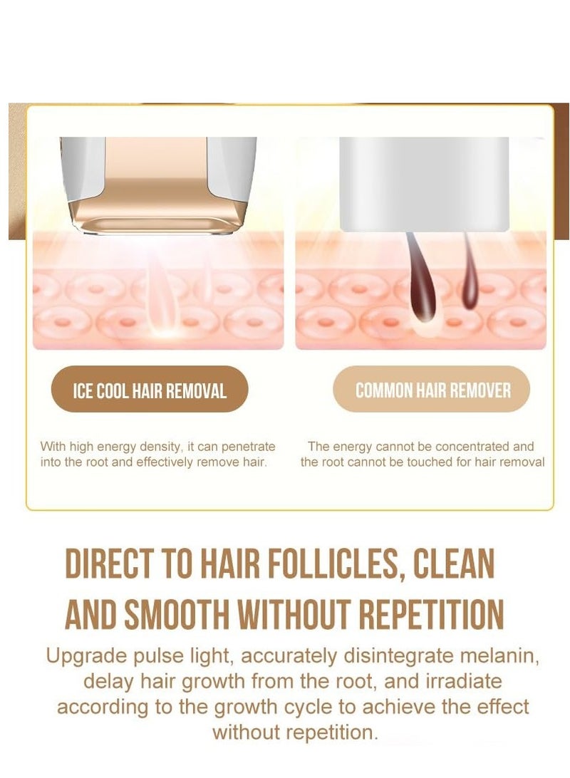 بينغ جنرال إزالة الشعر بالليزر، جهاز إزالة الشعر مع وظيفة التبريد بالثلج للعناية غير المؤلمة للنساء والرجال، جهاز إزالة الشعر IPL 999,999 ومضة للوجه والإبطين والساقين والذراعين وخط البكيني، أبيض - Image 4