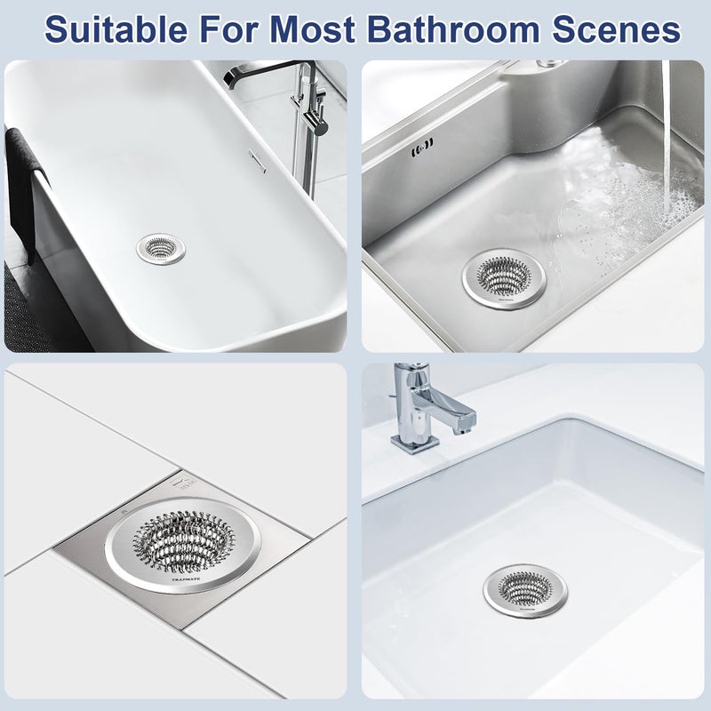 TRAPMATE Tub Stopper, Reversible Bathtub Drain Hair Catcher & Stopper, Ultra Revolutionary Bath Tub Drain Protector, Stainless Steel Hair Catcher & Silicone Stopper, 4.4" Drain Cover for Shower, Bath - Image 4