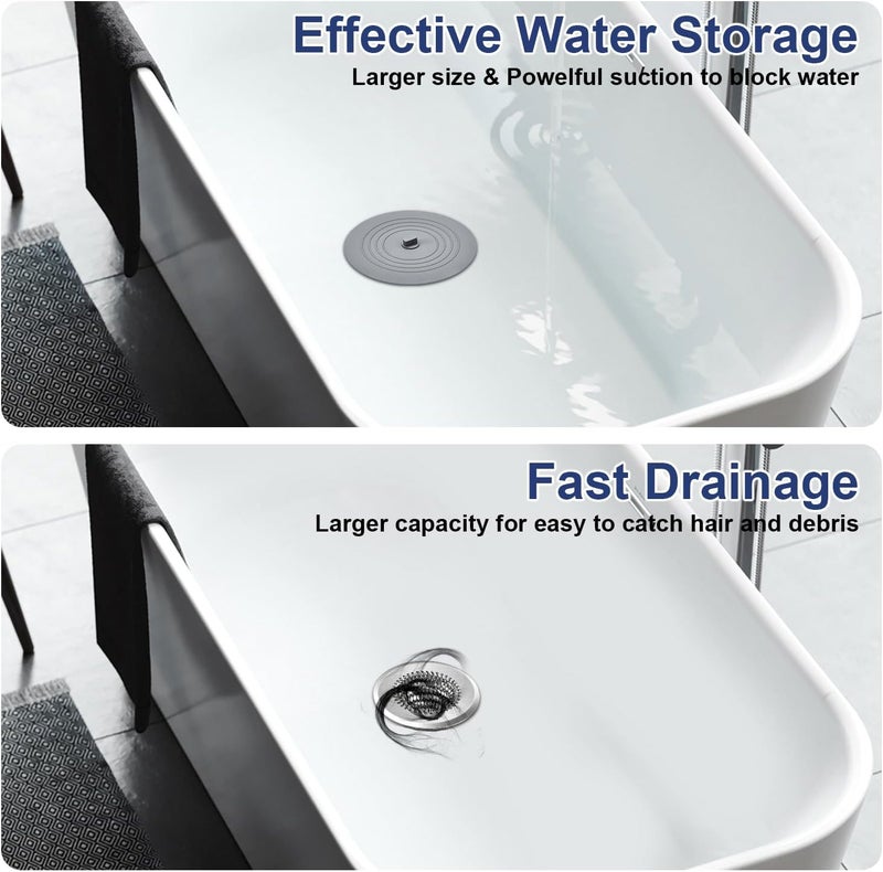 TRAPMATE Tub Stopper, Reversible Bathtub Drain Hair Catcher & Stopper, Ultra Revolutionary Bath Tub Drain Protector, Stainless Steel Hair Catcher & Silicone Stopper, 4.4" Drain Cover for Shower, Bath - Image 2