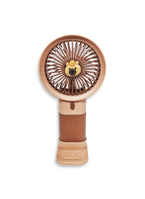 Mini handheld fan , cute design decorated with bear face in the middle with bright and multi-colors , small size and easy to carry by hand or put in bag, equipped with USB rechargeable battery, on/off button 3 speeds with LED light, nice summer and birthday gift for kids and adults, high quality and easy to use
