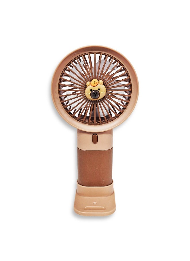 Generic - Mini handheld fan , cute design decorated with bear face in the middle with bright and multi-colors , small size and easy to carry by hand or put in bag, equipped with USB rechargeable battery, on/off button 3 speeds with LED light, nice summer and birthday gift for kids and adults, high quality and easy to use - Image 1