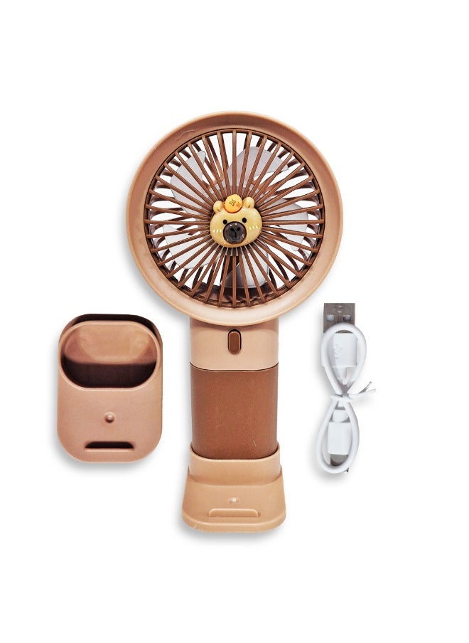 Generic - Mini handheld fan , cute design decorated with bear face in the middle with bright and multi-colors , small size and easy to carry by hand or put in bag, equipped with USB rechargeable battery, on/off button 3 speeds with LED light, nice summer and birthday gift for kids and adults, high quality and easy to use - Image 1