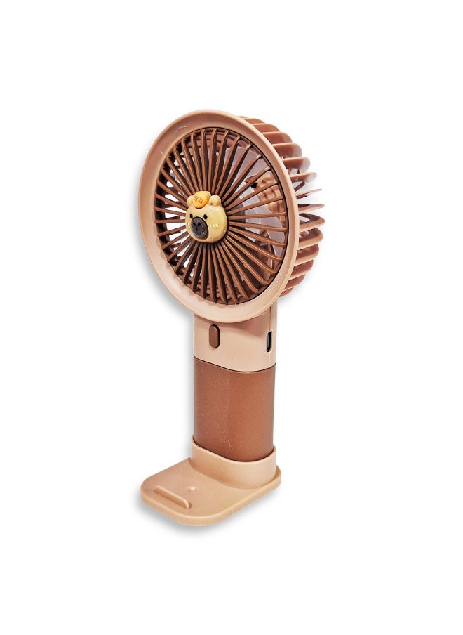 Generic - Mini handheld fan , cute design decorated with bear face in the middle with bright and multi-colors , small size and easy to carry by hand or put in bag, equipped with USB rechargeable battery, on/off button 3 speeds with LED light, nice summer and birthday gift for kids and adults, high quality and easy to use - Image 1