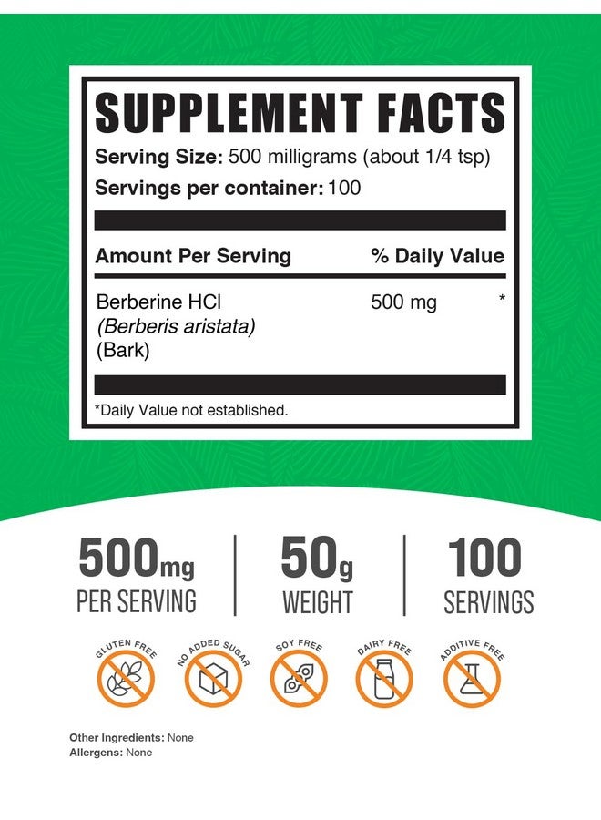 BulkSupplements.com Berberine HCl Powder - Berberine Supplement, Berberine 500mg, Berberine Powder - Gluten Free, 500mg per Serving, 50g (1.8 oz) (Pack of 1) - Image 2