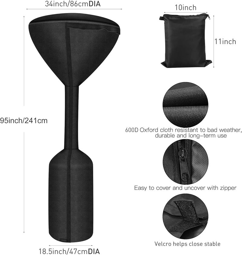 Hualedi Patio Heater Covers Upgraded with Zipper and Storage Bag,Waterproof,Dustproof,Wind-Resistant,Sunlight-Resistant,Snow-Resistant,Black,95'' Height x 34" Dome x 18.5" Base - Image 2