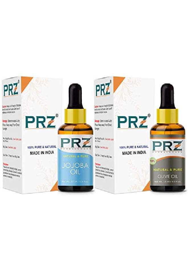 PRZ Combo of Cold Pressed Jojoba & Olive Carrier Oil 100% Pure l & Therapeutic Grade Oil for Aromatherapy Body Massage Skin Care & Hair Growth (15ML Each) - Image 3