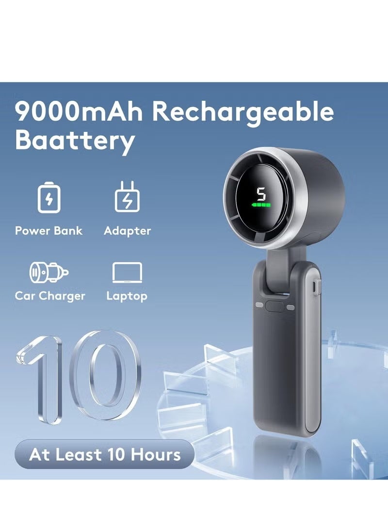 ZONBON Portable Handheld Mini Fan, Foldable Powerful Winds Turbo Fan, 9000mAh Battery & 50000RPM Speed, USB Rechargeable Personal Fan with 5 Speed, Digital Display For Women Men Travel Camping Outdoor - Image 3