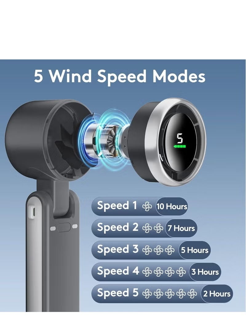 ZONBON Portable Handheld Mini Fan, Foldable Powerful Winds Turbo Fan, 9000mAh Battery & 50000RPM Speed, USB Rechargeable Personal Fan with 5 Speed, Digital Display For Women Men Travel Camping Outdoor - Image 4