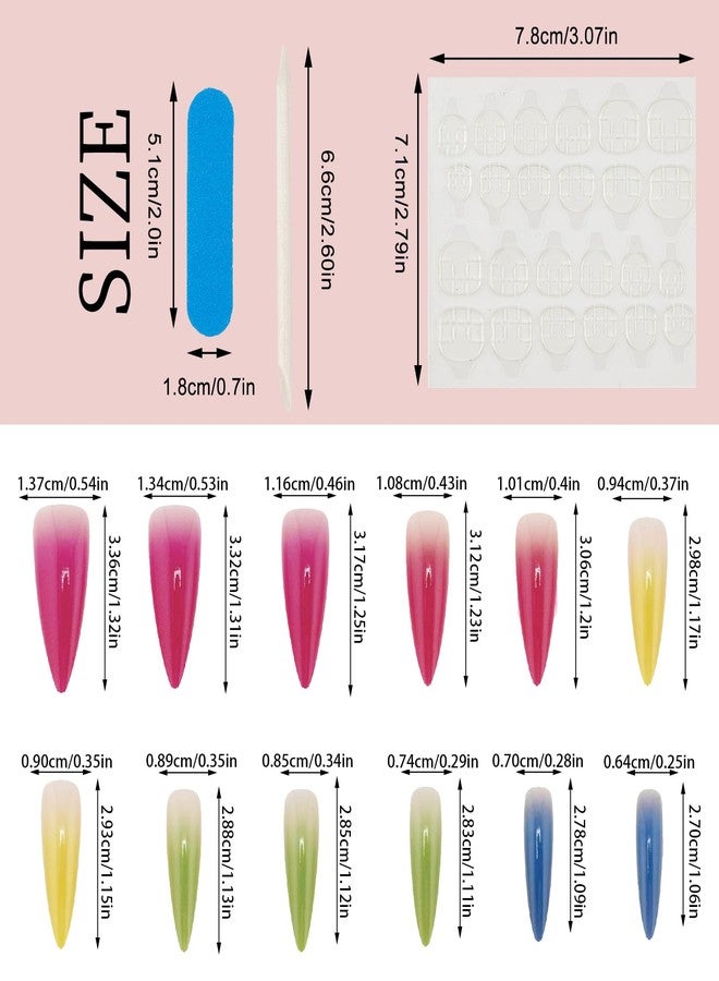 NICENEEDED 24 PCS Long Stiletto Press on Nails, Gradient Colorful French False Nail with Spring Summer Design, Plastic Glossy Full Cover Nail for Women Manicure Art Halloween - Image 2