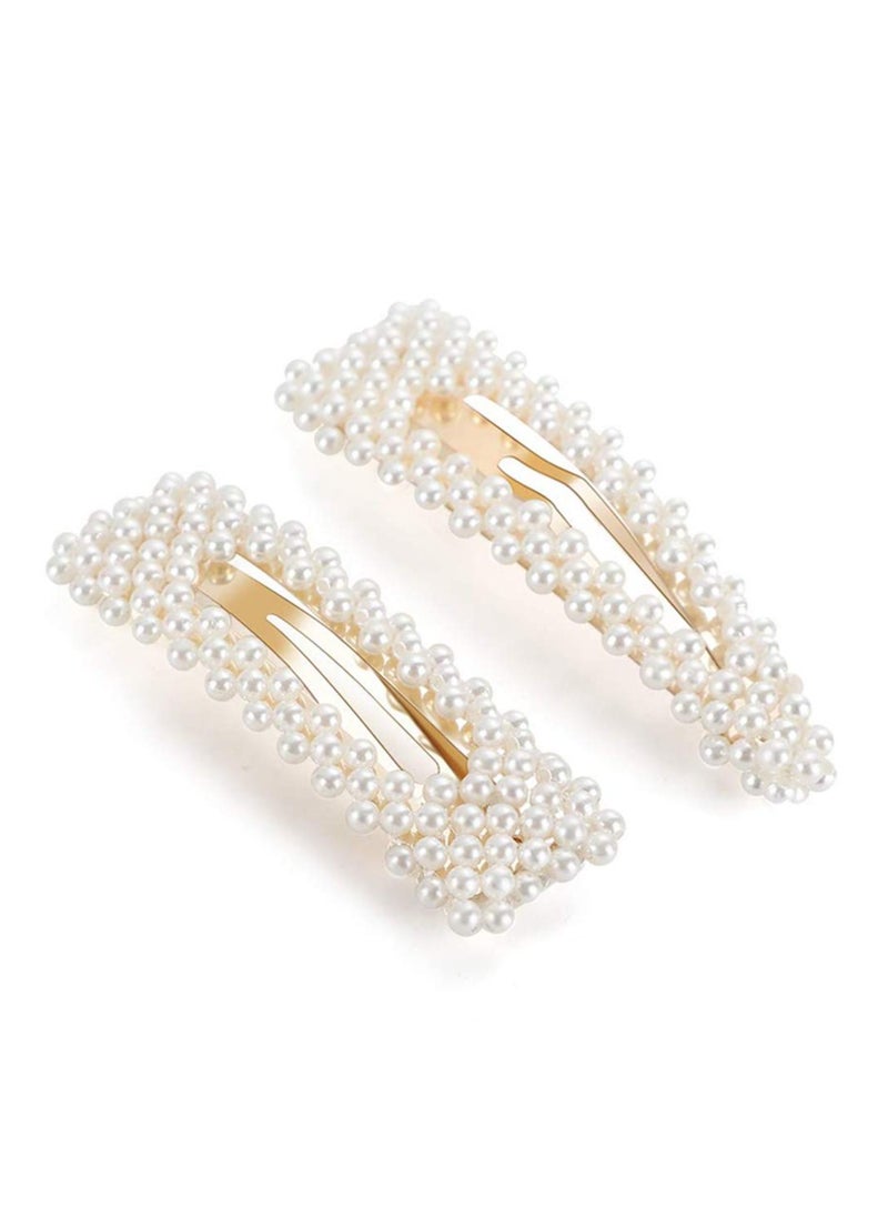 Goolsky 2 Pack Pearl Hair Clips Large Hair Pins Barrette Ties for Women Girls, Handmade Fashion Pearl Hair Accessories Hair Clips for Party Wedding Daily (2 Pcs A)  - Image 1