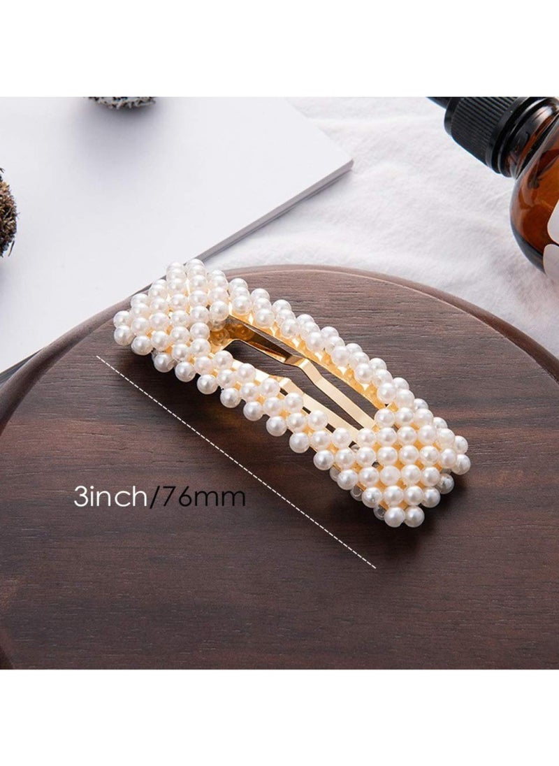 Goolsky 2 Pack Pearl Hair Clips Large Hair Pins Barrette Ties for Women Girls, Handmade Fashion Pearl Hair Accessories Hair Clips for Party Wedding Daily (2 Pcs A)  - Image 3