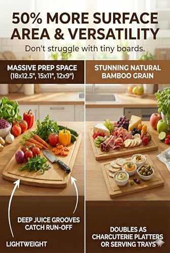 GREENER CHEF Glue-Free Surface Organic Bamboo Wood Cutting Board 3-Piece Set – Non Toxic Cutting Board Set – Lightweight, Heavy Duty Wooden Serving Boards for Charcuterie - Safer Family Meal Prep - Image 5