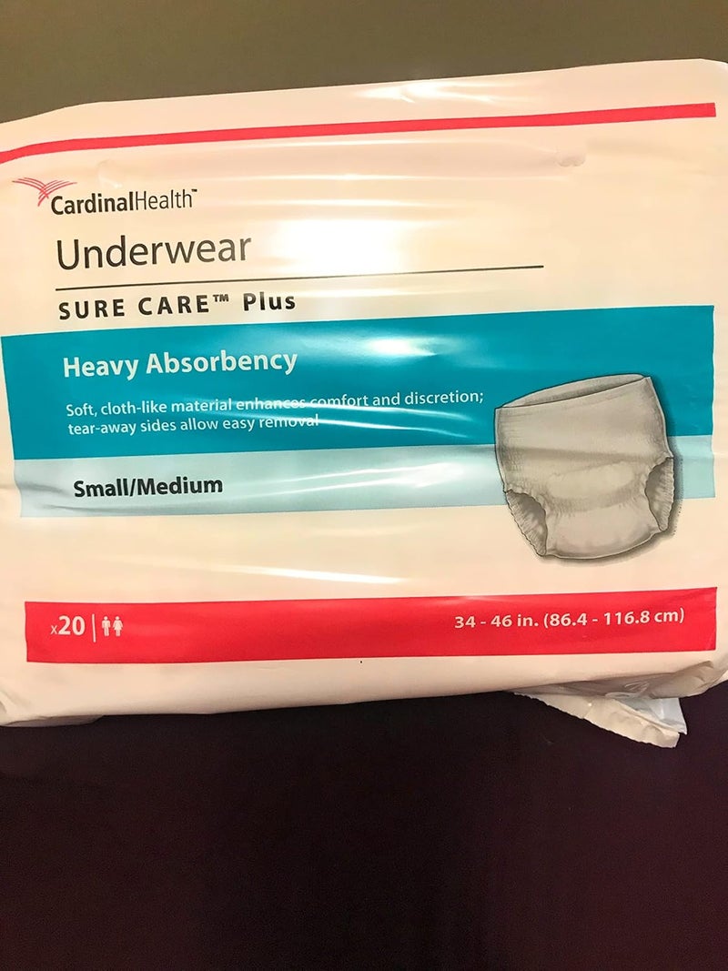 Cardinal 16053101 Sure Care Plus Adult Heavy Absorbent Underwear White Medium Pack of 20 - Image 1