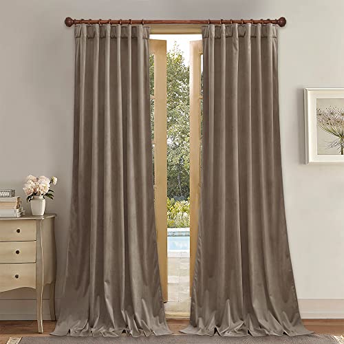 StangH Taupe Velvet Curtains 90 inches  Luxury Room Darkening Thermal Insulated Window Panels Thick Privacy Doorway Drapes for Living Room Bedroom W52 x L90 2 Panels