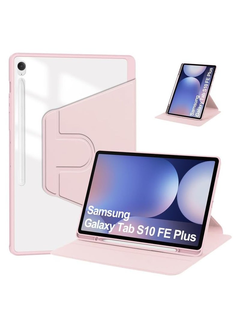 VKL Case Compatible with Samsung Galaxy Tab S10 FE Plus (2025), Built-in Pen Slot + Folding Stand, Transparent All-inclusive Drop Protection Cover (Pink) - Image 2