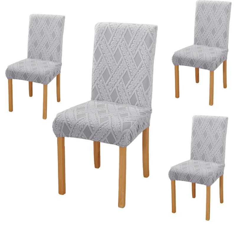 Styleys Elastic Chair Cover Stretch Removable Washable Short Jacquard Dining Chair Cover Protector Seat Slipcover (Pack of 4, Light Grey, JCMC44) - Image 1