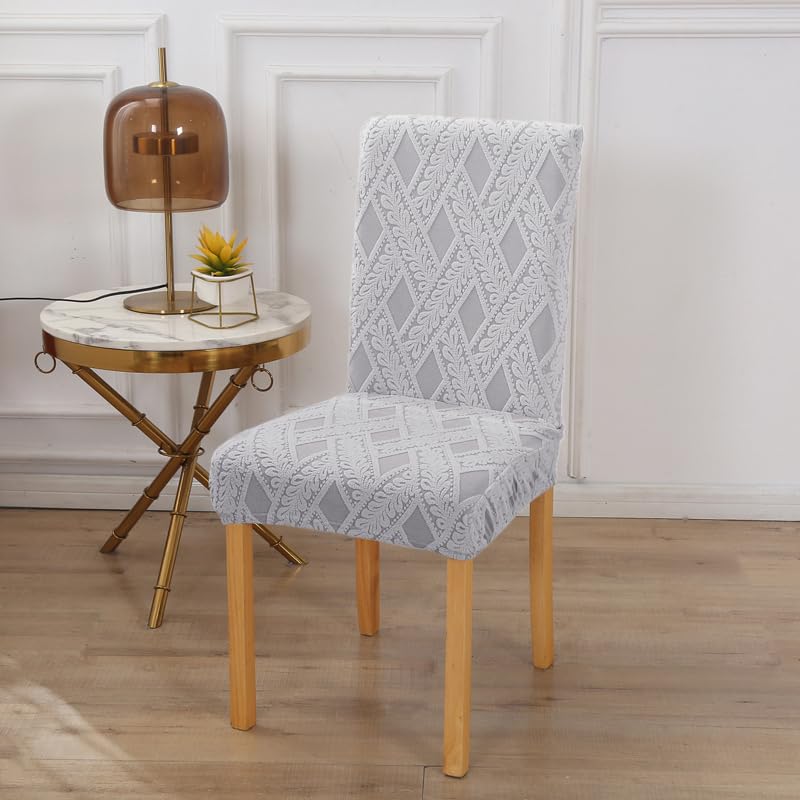Styleys Elastic Chair Cover Stretch Removable Washable Short Jacquard Dining Chair Cover Protector Seat Slipcover (Pack of 4, Light Grey, JCMC44) - Image 2