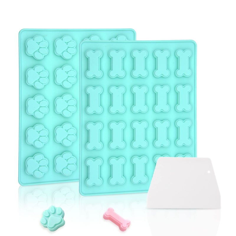Bongpuda 2 Pcs Silicone Dog Treat Molds for Baking and Frozen Paw and Bone Candy MoldsDog Bone Molds for TreatsFor Baking ChocolateYogurtJellyIce CubeTreats Green