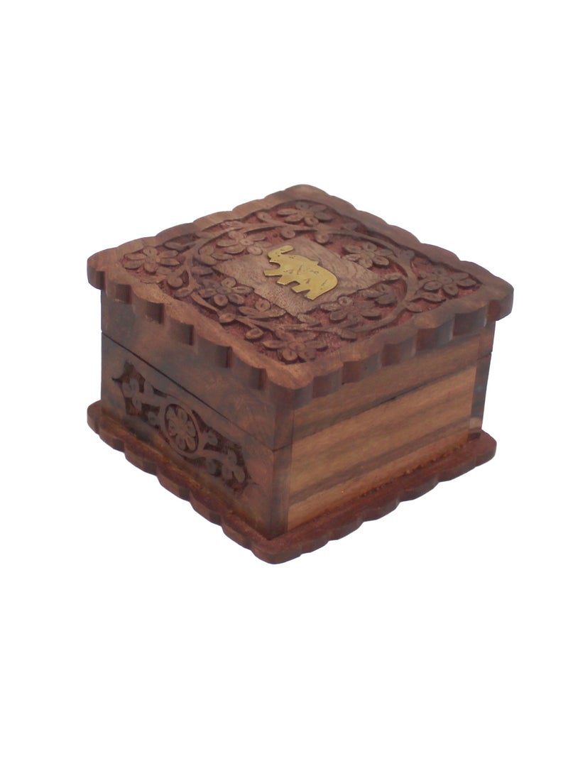Antique Museum Wooden Box-elephant Carving Work 4 X 4 X 2.25 Inch  - Image 1