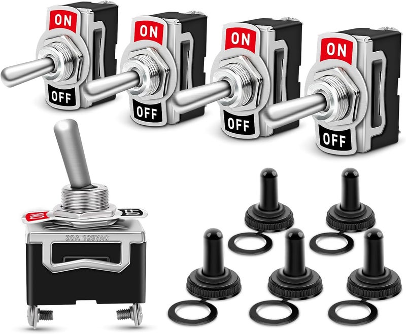 Nilight 90012E Heavy Duty Rocker Toggle 15A 250V 20A 125V SPST 2Pin ON/Off Switch Metal Bat Waterproof Boot Cap Cover-5 Pack, 2 Years Warranty - Image 1