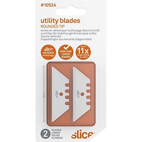 Slice 10524 Ceramic Utility Blades (Rounded-Tip), Finger-Friendly, Safe to Touch, Strong, Durable, Last 11 Times Longer Than Metal, Multiple Tool Compatibility (2 Blades) - Image 1