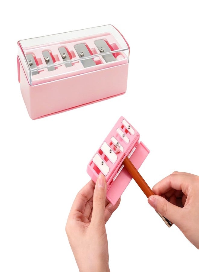 ZGGAZCA 5 Hole Makeup Pencil Sharpener Cosmetic Tool Multiple Sizes Eyeliner and Lip Liner Sharpener for Women Sacapuntas de Lapiz Maquillaje 5 Slot Make Up Pencil Sharpener (Pink) - Image 1