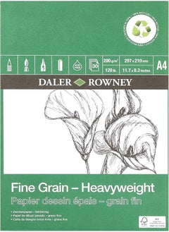 Daler Rowney Fine Grain Lightly Textured 200gsm A4 Eco-Friendly Drawing Paper Pad, Glued 1 Side, 30 White Heavyweight 30 Sheets, Ideal for Professional Artists & Students