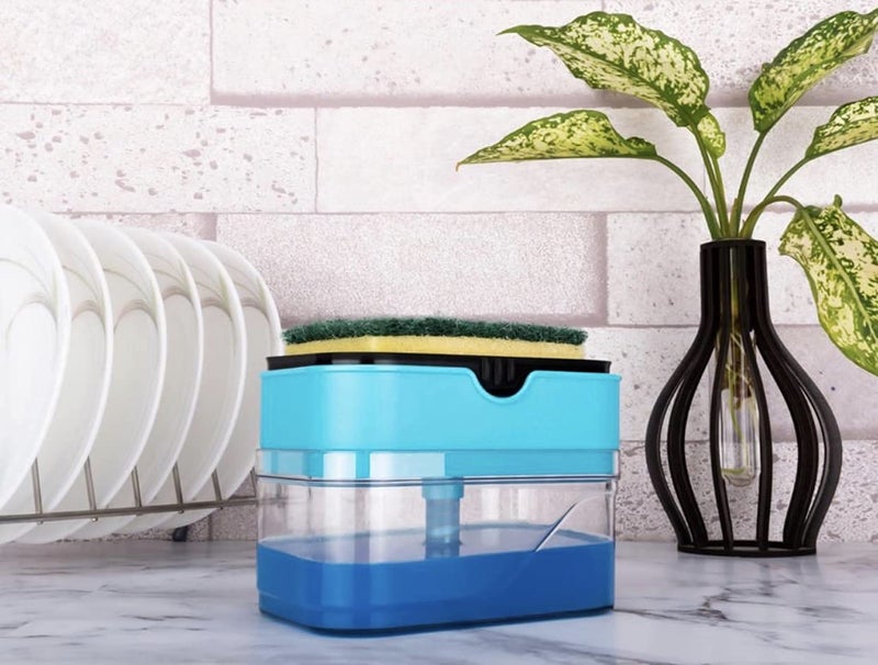 Jeyang 2 in 1 Dish Soap Dispenser and Sponge Holder for Kitchen Sink; Random Colour Plastic Dispenser & Sponge (New) - Image 2