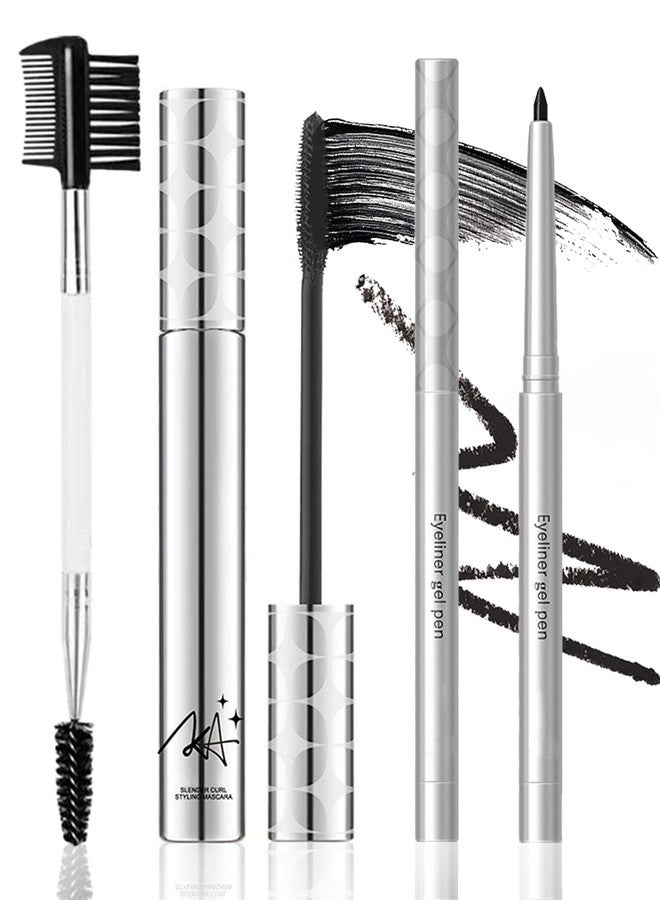 DuaTana Black Mascara and Waterproof Eyeliner Pencil Set for Older Women 60 Plus,Length and Volume Mascara for Mature Women,Retractable Eye Liner Matte Cream Waterline Eyeliner Makeup for Sensitive Eye-Set A - Image 1