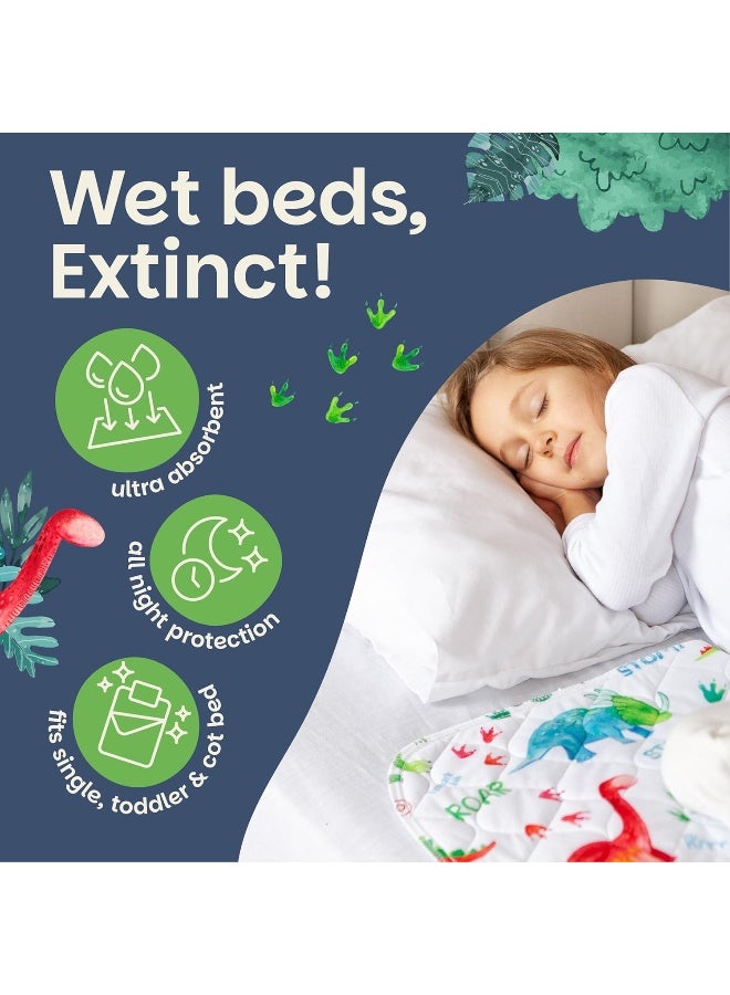 Lynmark Potty Training Mattress Protector Pee Pads for Kids - Waterproof Toddler Bed Wetting Mat for Toilet Training - 3-Layer Non-Slip Washable Bedwetting Topper Absorbs Up to 2000ml - 35" x 33", Dinosaur - Image 2