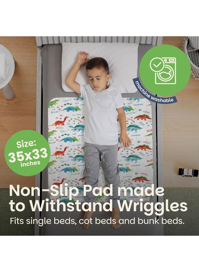 Lynmark Potty Training Mattress Protector Pee Pads for Kids - Waterproof Toddler Bed Wetting Mat for Toilet Training - 3-Layer Non-Slip Washable Bedwetting Topper Absorbs Up to 2000ml - 35" x 33", Dinosaur - Image 5