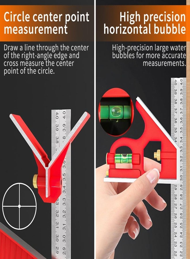 BAUSATZ Combination Square 400mm Carpenter Square Woodworking Square Ruler Protractor Angle Finder Combo Square Tool 180° Angle Ruler Carpenter Tool Combination Square Set with Bubble Level - Image 5