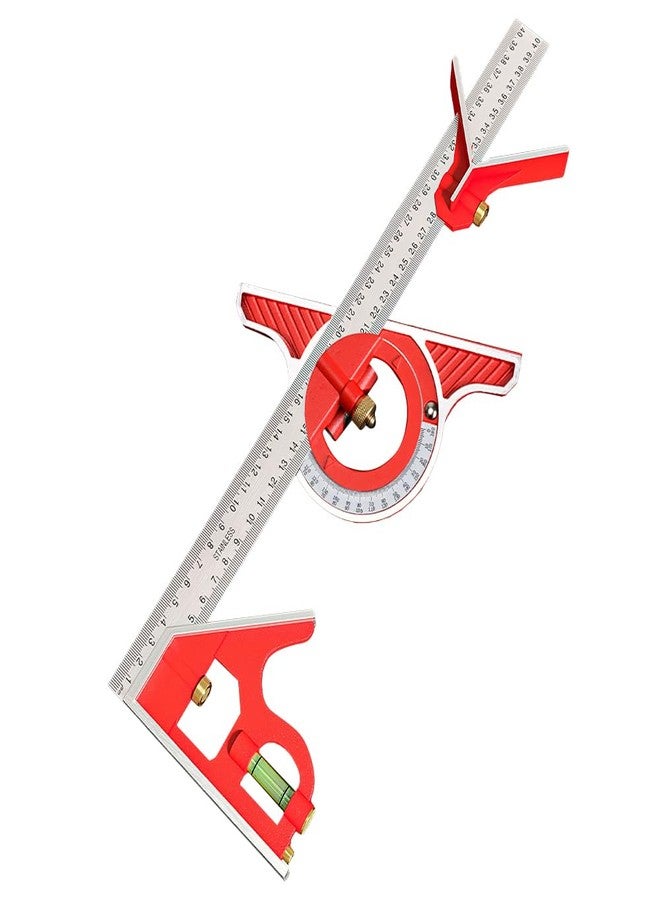 BAUSATZ Combination Square 400mm Carpenter Square Woodworking Square Ruler Protractor Angle Finder Combo Square Tool 180° Angle Ruler Carpenter Tool Combination Square Set with Bubble Level - Image 1