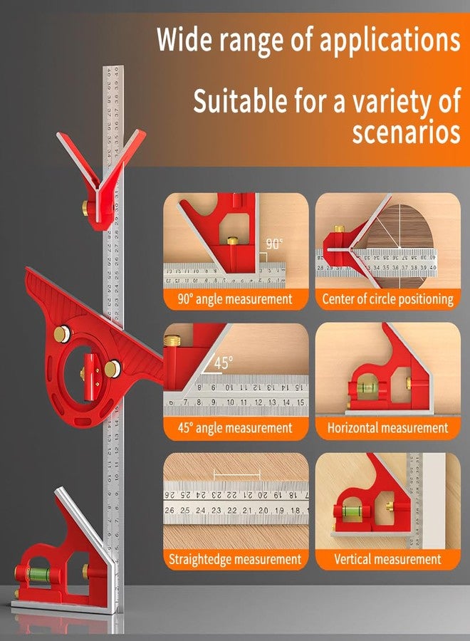 BAUSATZ Combination Square 400mm Carpenter Square Woodworking Square Ruler Protractor Angle Finder Combo Square Tool 180° Angle Ruler Carpenter Tool Combination Square Set with Bubble Level - Image 3