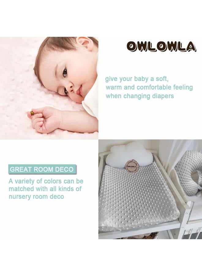 Owlowla غطاء وسادة تغيير أوولولا، أوراق طاولة تغيير ناعمة بنقاط مينيكي للأطفال الذكور والإناث 2 حزمة (رمادي/وردي) - Image 4