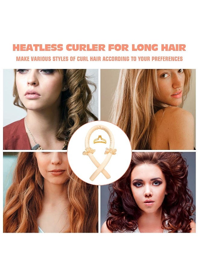 4 Piece Heatless Curling Rod Headband No Heat Silk Ribbon Curling Rod Hair Roller Curls with Hair Claw Clip Lazy Natural Soft Wave DIY Hair Rollers Styling Tool for Sleep in Overnight (Gold) - Image 2