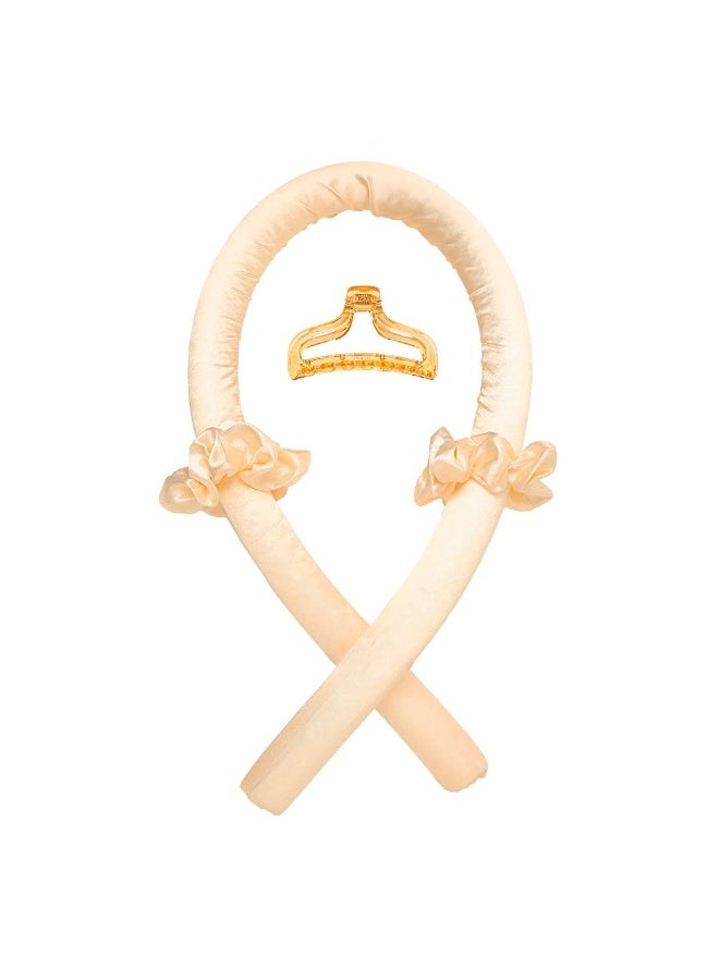4 Piece Heatless Curling Rod Headband No Heat Silk Ribbon Curling Rod Hair Roller Curls with Hair Claw Clip Lazy Natural Soft Wave DIY Hair Rollers Styling Tool for Sleep in Overnight (Gold) - Image 4
