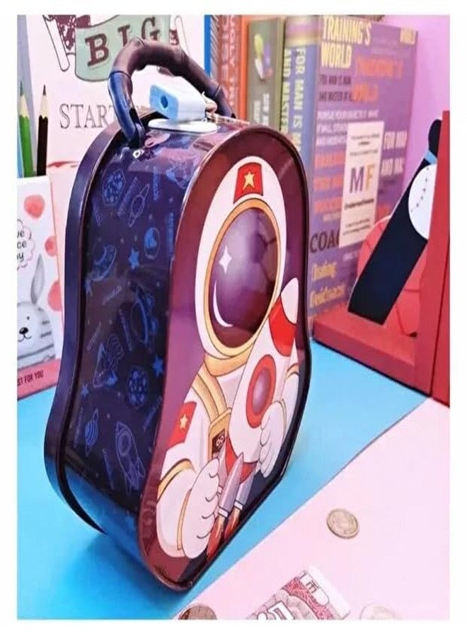 Sajani Cute Cartoon Creative Portable Piggy Bank, Money Saving Box with Combination Lock, Mini Coin Bank Gifts for Boys and Girls, Best Return Gifts for Kids (Pack of 1) (Space - Blue) - Image 4