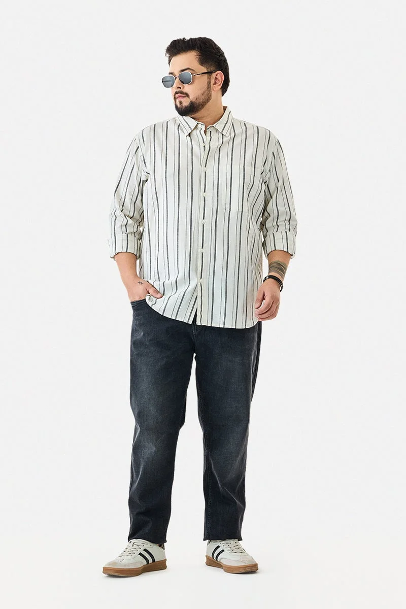 SNITCH Linen Blend Stripes Plus Size Shirt