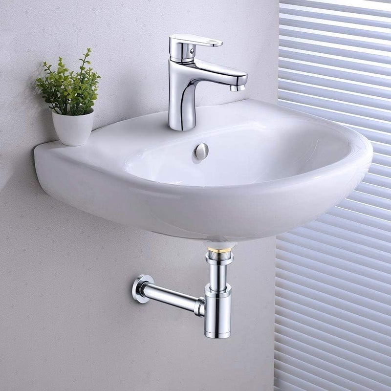 MENATT Bottle Trap Deodorant Type with 1 1/4" Pop-up Drain Stopper, Round P-Trap Waste Pipe Kit Assembly, Bathroom Sink Siphon Drainer Plumbing Tube Chrome Finished - Image 5